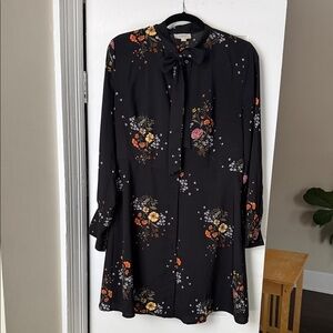 LOFT Black Floral Long Sleeve Dress